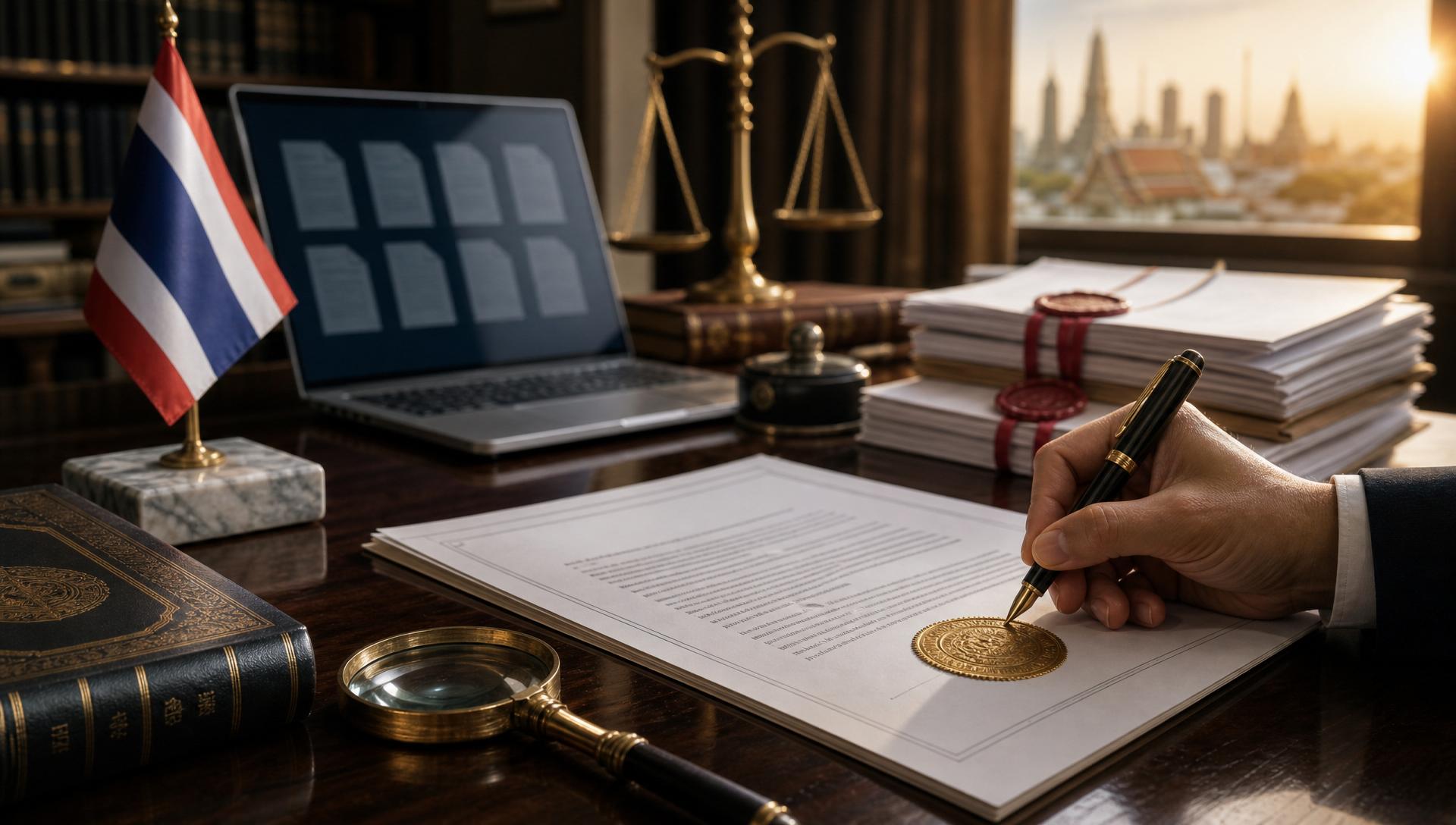 ทนาย Notary Public ประทับตราทองรับรองเอกสารในสำนักงานกฎหมายกลางกรุงเทพฯ